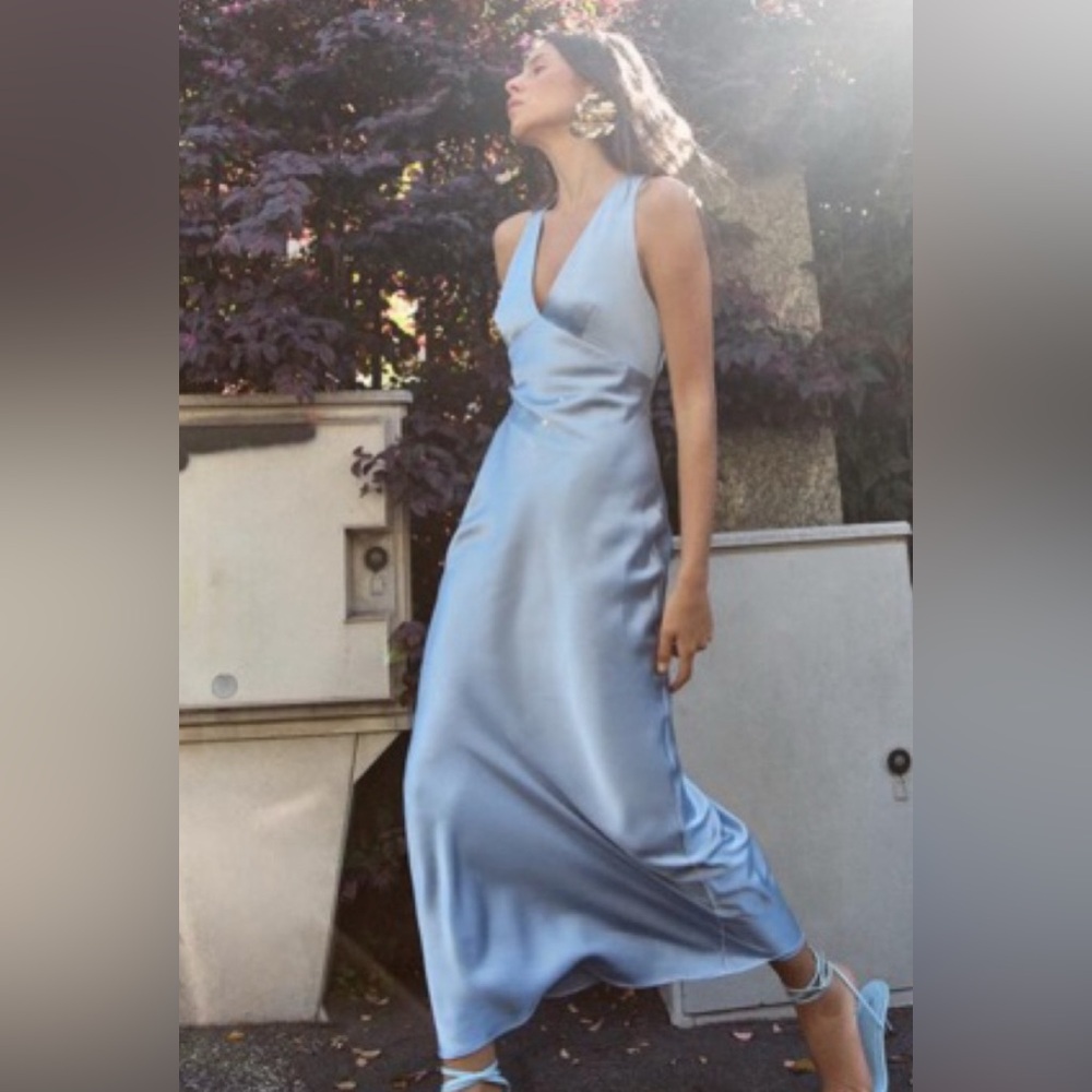 Zara Light Blue Slip Satin Dress